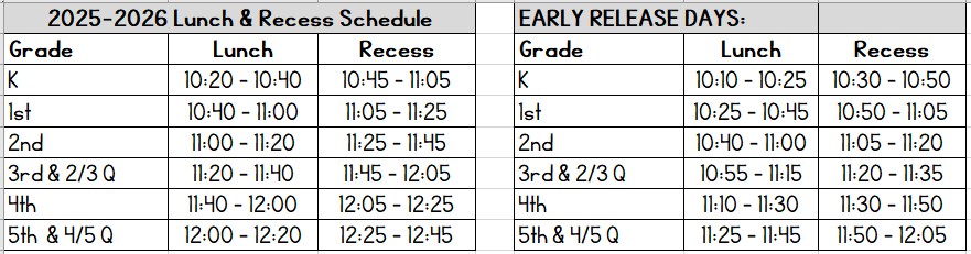 lunch and recess times