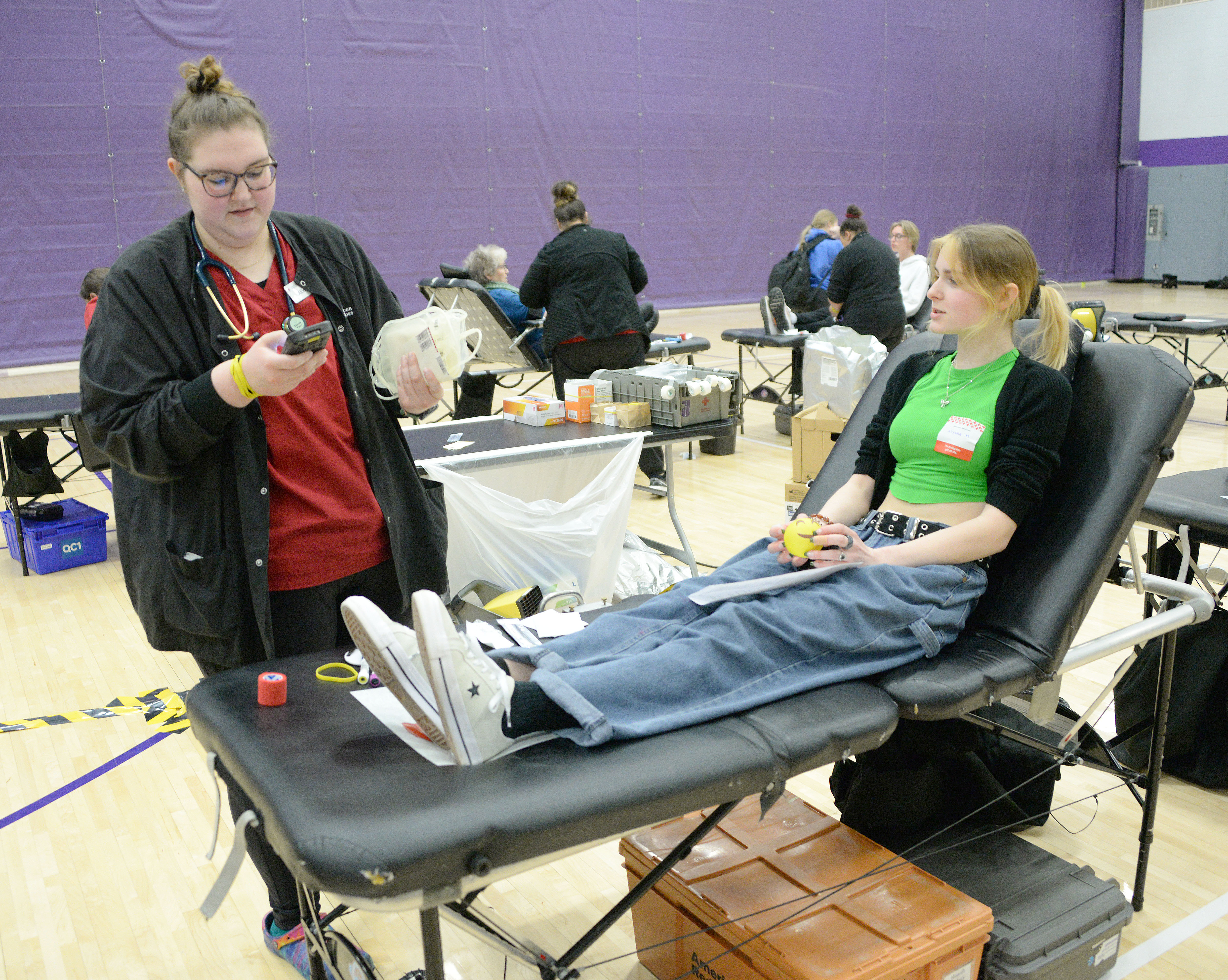 Student prepares to donate blood