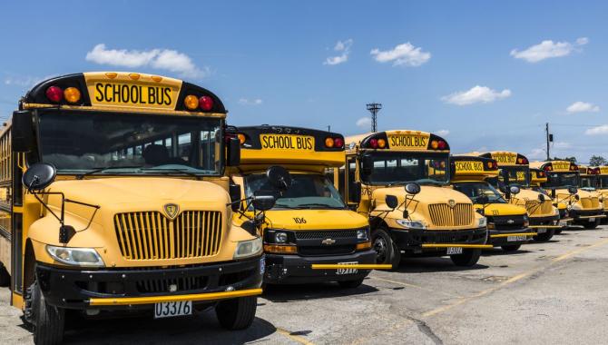 School Buses in a Line