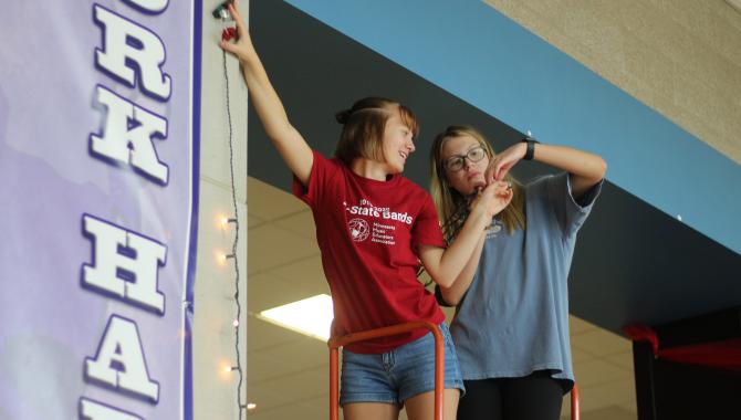 student council members decorating