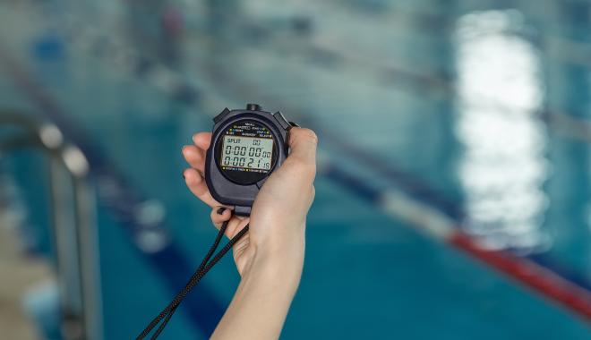 Stop watch by the pool