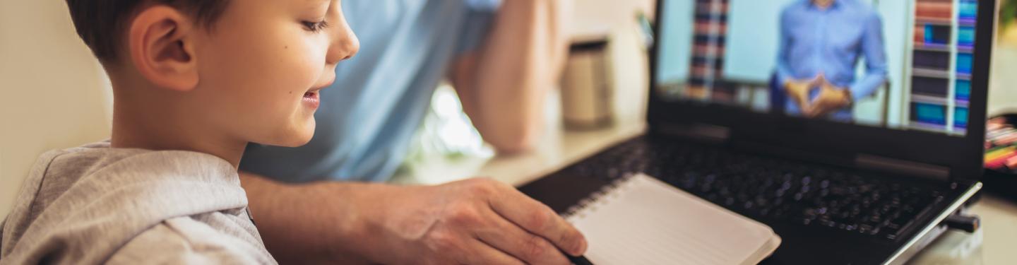 Boy Distance Learning with dad