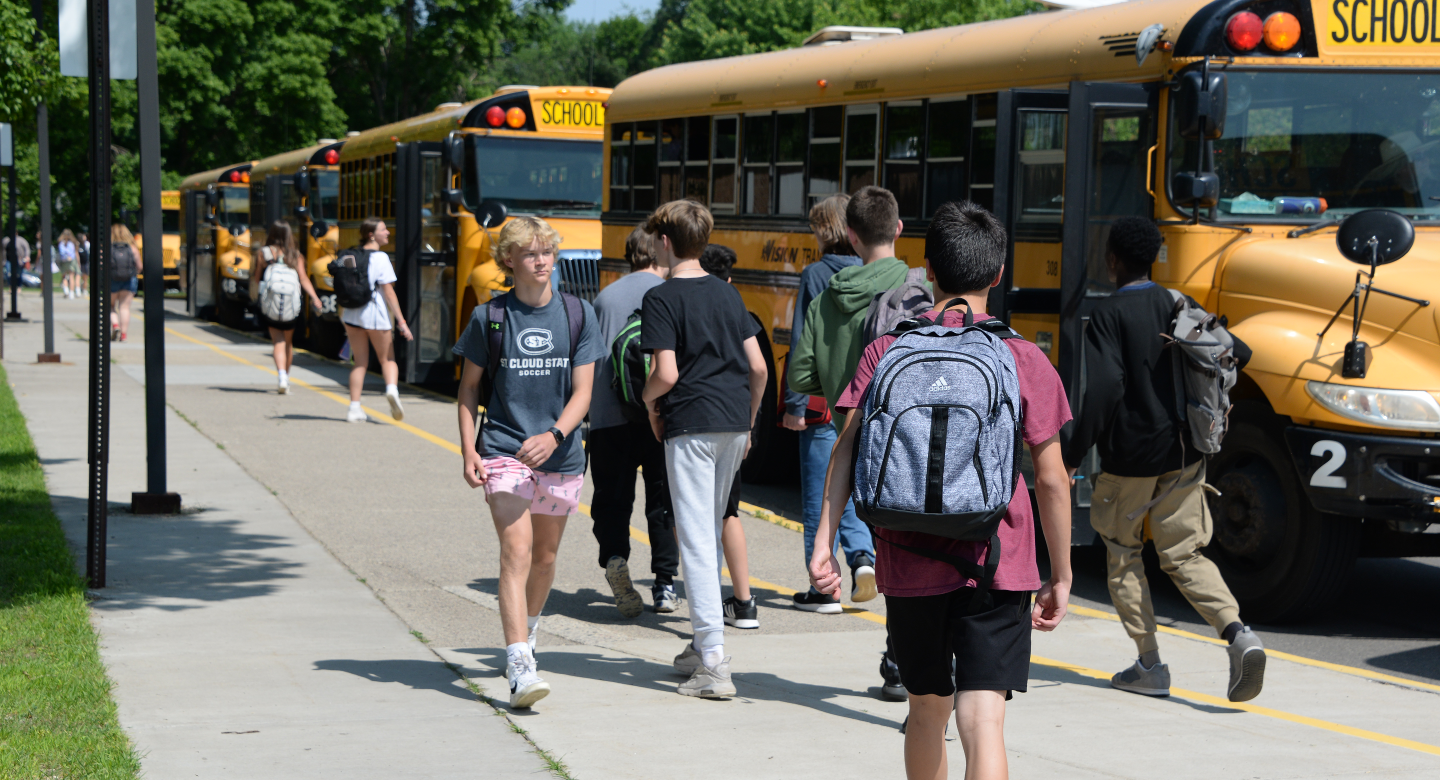 Students walking from buses