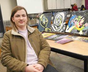 Senior student displays art