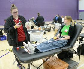 Student prepares to donate blood