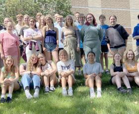 Orchestra camp students gather for a photo