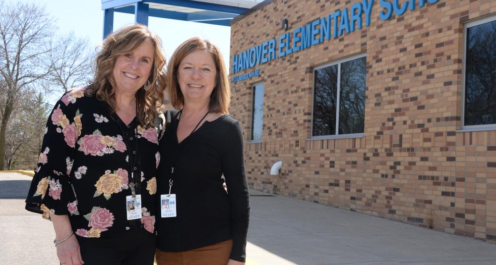 Teachers outside Hanover Elementary