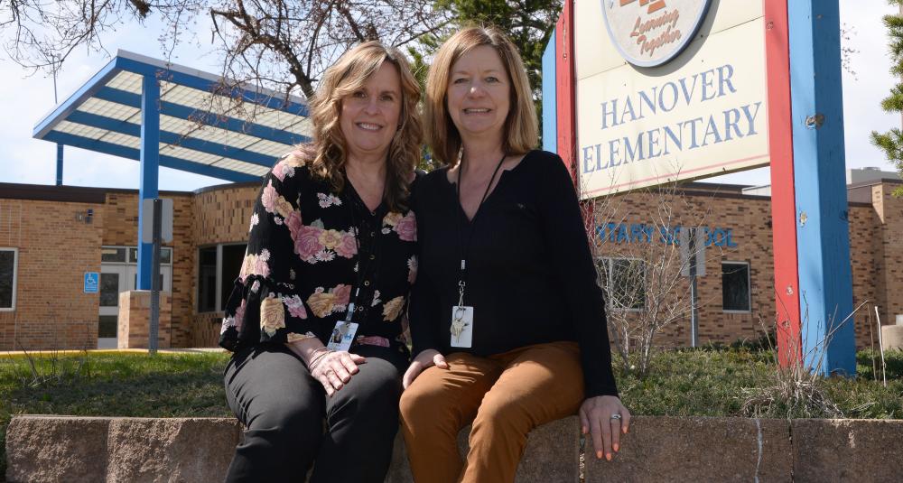 Teachers outside Hanover Elementary