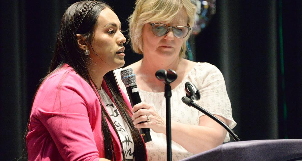 Student speaks during ceremony
