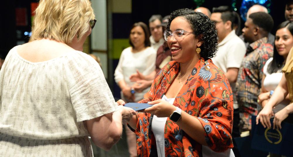 Student receives certificate